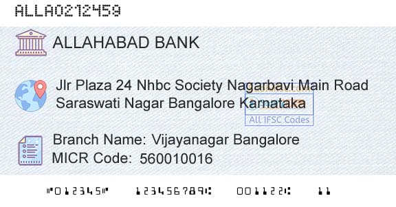 Allahabad Bank Vijayanagar BangaloreBranch 