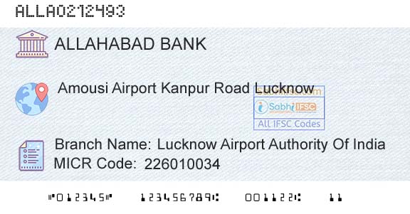 Allahabad Bank Lucknow Airport Authority Of IndiaBranch 