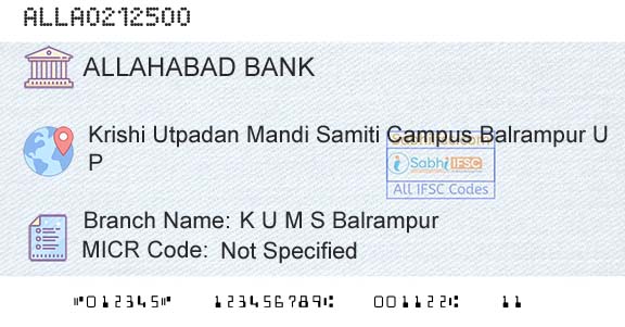 Allahabad Bank K U M S BalrampurBranch 