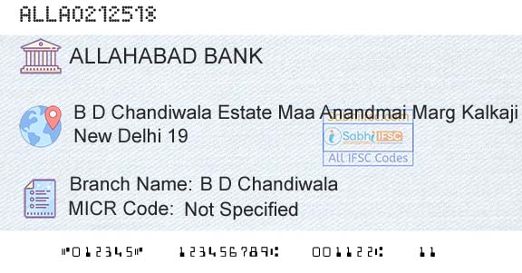 Allahabad Bank B D ChandiwalaBranch 