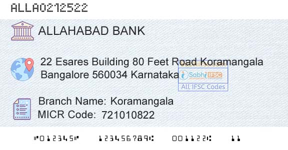 Allahabad Bank KoramangalaBranch 