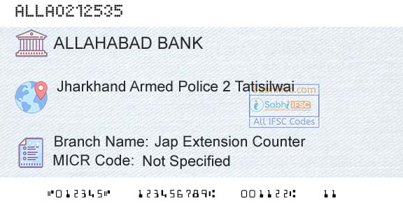 Allahabad Bank Jap Extension CounterBranch 