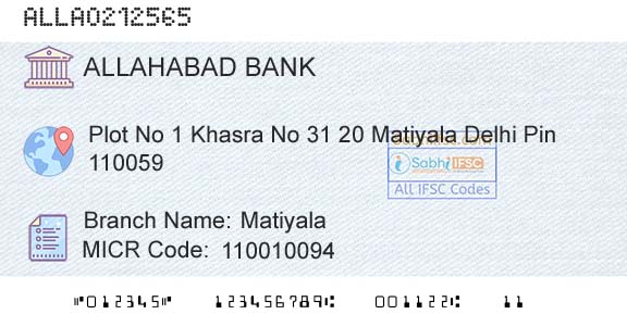 Allahabad Bank MatiyalaBranch 