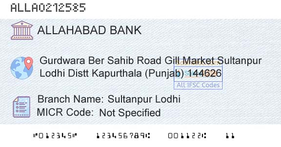 Allahabad Bank Sultanpur LodhiBranch 