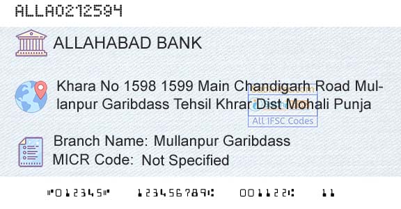 Allahabad Bank Mullanpur GaribdassBranch 