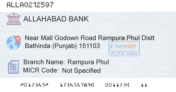 Allahabad Bank Rampura PhulBranch 