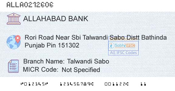 Allahabad Bank Talwandi SaboBranch 