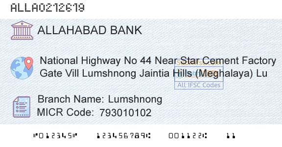 Allahabad Bank LumshnongBranch 