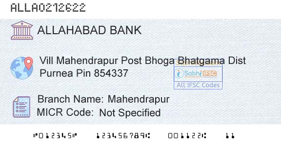 Allahabad Bank MahendrapurBranch 