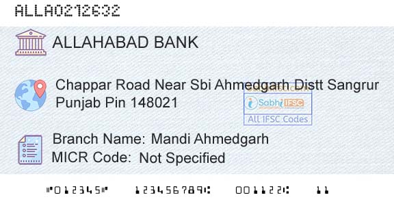 Allahabad Bank Mandi AhmedgarhBranch 