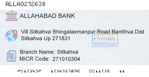 Allahabad Bank SitkahvaBranch 
