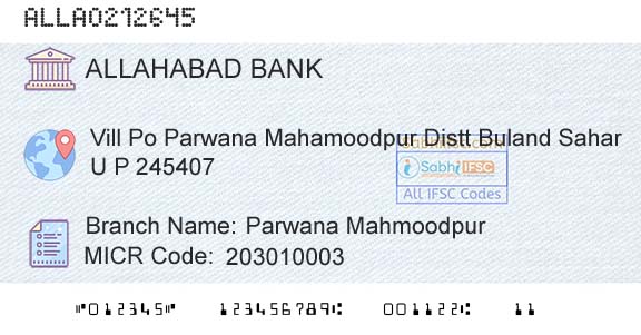 Allahabad Bank Parwana MahmoodpurBranch 