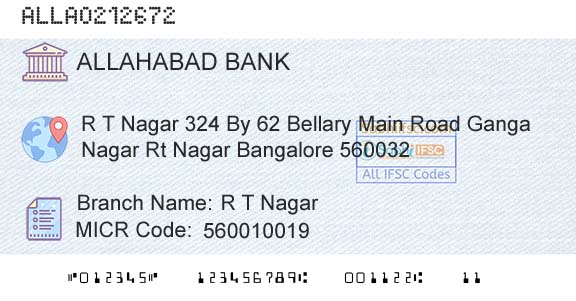 Allahabad Bank R T NagarBranch 