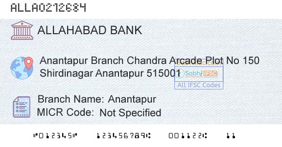 Allahabad Bank AnantapurBranch 