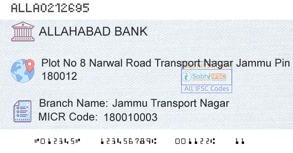 Allahabad Bank Jammu Transport NagarBranch 