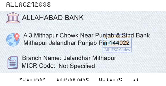 Allahabad Bank Jalandhar MithapurBranch 