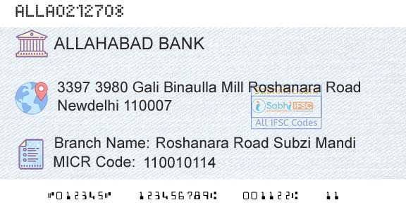Allahabad Bank Roshanara Road Subzi MandiBranch 