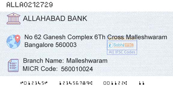 Allahabad Bank MalleshwaramBranch 