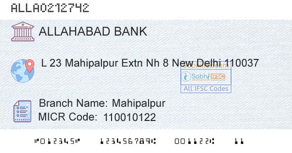 Allahabad Bank MahipalpurBranch 