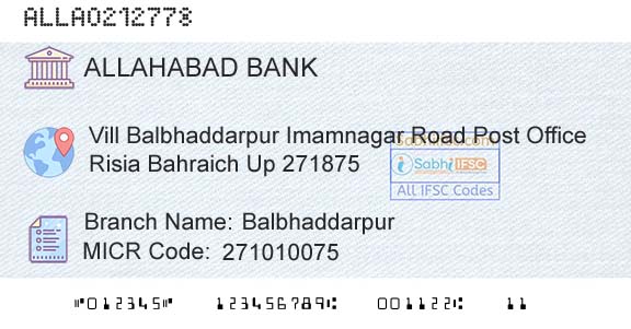 Allahabad Bank BalbhaddarpurBranch 