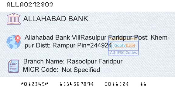 Allahabad Bank Rasoolpur FaridpurBranch 