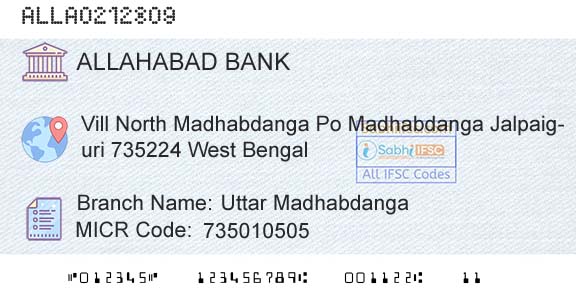 Allahabad Bank Uttar MadhabdangaBranch 