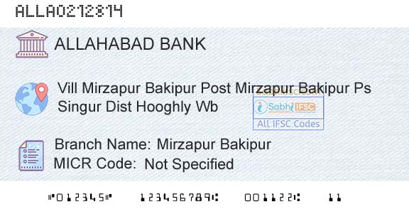 Allahabad Bank Mirzapur BakipurBranch 