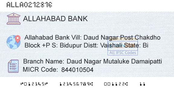 Allahabad Bank Daud Nagar Mutaluke DamaipattiBranch 