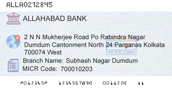 Allahabad Bank Subhash Nagar DumdumBranch 