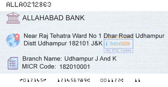 Allahabad Bank Udhampur J And KBranch 
