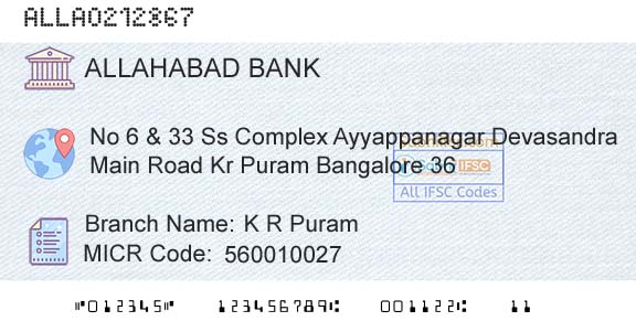 Allahabad Bank K R PuramBranch 