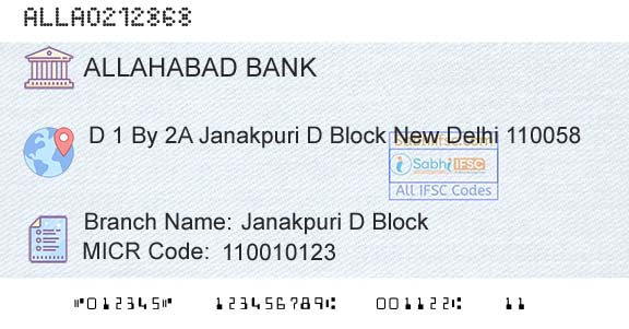 Allahabad Bank Janakpuri D BlockBranch 