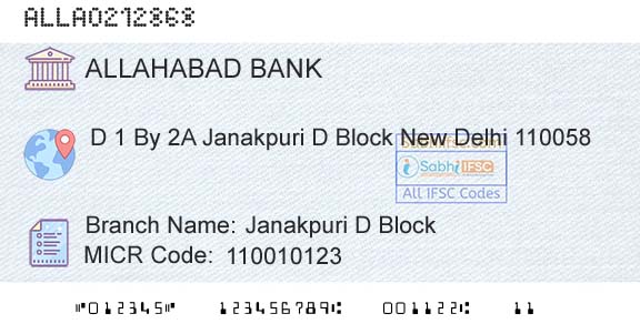 Allahabad Bank Janakpuri D BlockBranch