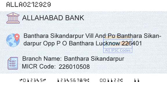 Allahabad Bank Banthara SikandarpurBranch 