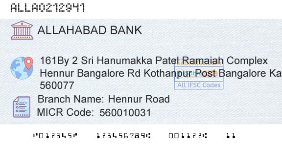 Allahabad Bank Hennur RoadBranch 