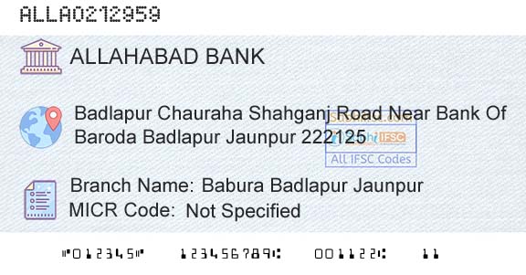 Allahabad Bank Babura Badlapur JaunpurBranch 