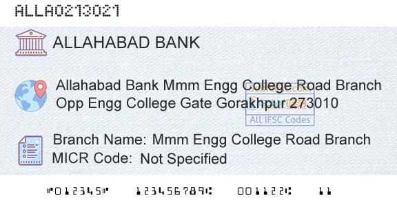 Allahabad Bank Mmm Engg College Road BranchBranch 