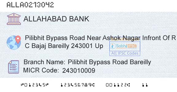 Allahabad Bank Pilibhit Bypass Road BareillyBranch 
