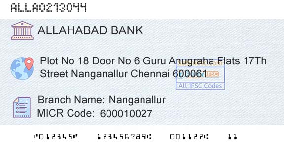 Allahabad Bank NanganallurBranch 