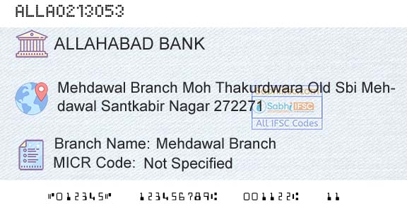 Allahabad Bank Mehdawal BranchBranch 