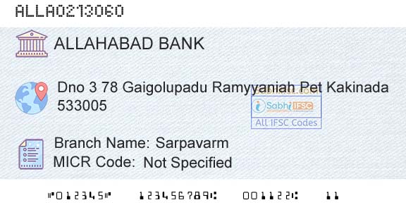 Allahabad Bank SarpavarmBranch 