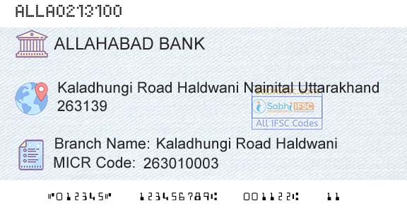 Allahabad Bank Kaladhungi Road HaldwaniBranch 