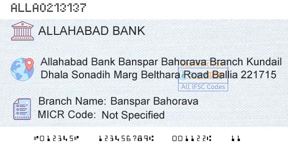 Allahabad Bank Banspar BahoravaBranch 