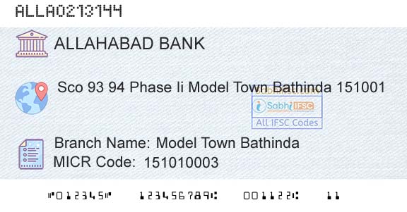 Allahabad Bank Model Town BathindaBranch 