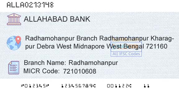 Allahabad Bank RadhamohanpurBranch 