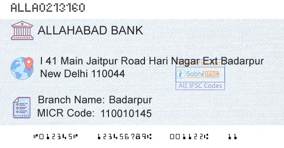 Allahabad Bank BadarpurBranch 