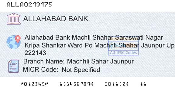 Allahabad Bank Machhli Sahar JaunpurBranch 