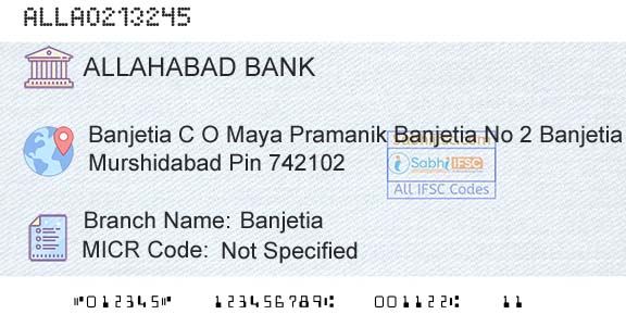 Allahabad Bank BanjetiaBranch 