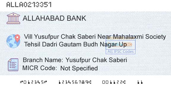 Allahabad Bank Yusufpur Chak SaberiBranch 