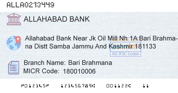 Allahabad Bank Bari BrahmanaBranch 